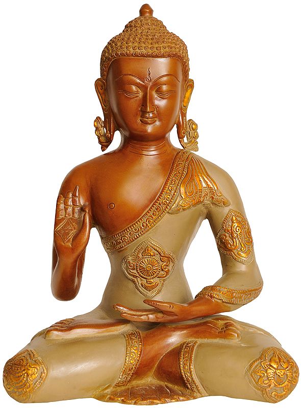 11" Lord Buddha Preaching His Dharma In Brass | Handmade | Made In India