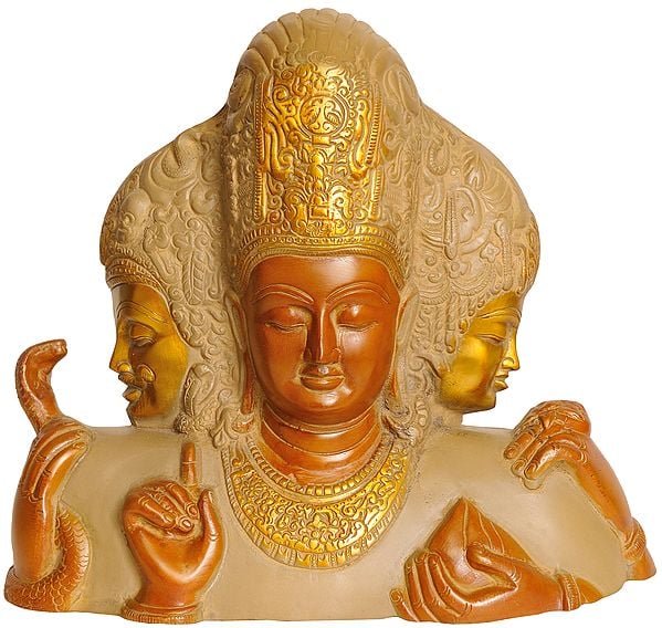 9" Trimurti From Elephanta (Brahma, Vishnu and Mahesha) In Brass | Handmade | Made In India