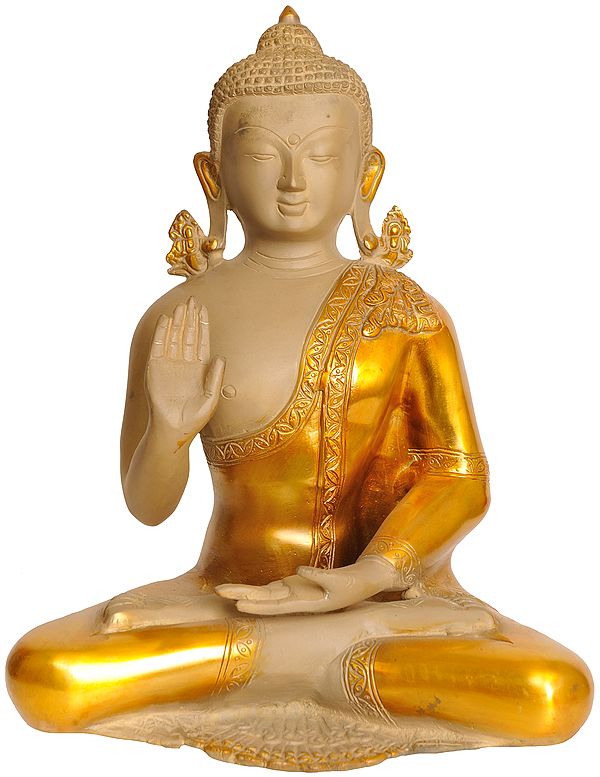 12" Lord Buddha In Abhaya Mudra In Brass | Handmade | Made In India