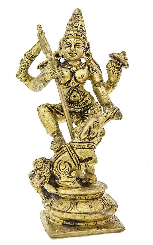 4" Goddess Durga Small Statue in Brass | Handmade | Made In India