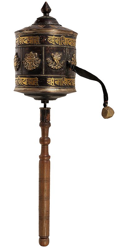 26" Tibetan Buddhist Super Large Prayer Wheel with Auspicious Symbols and Syllable Mantra In Brass | Handmade | Made In India