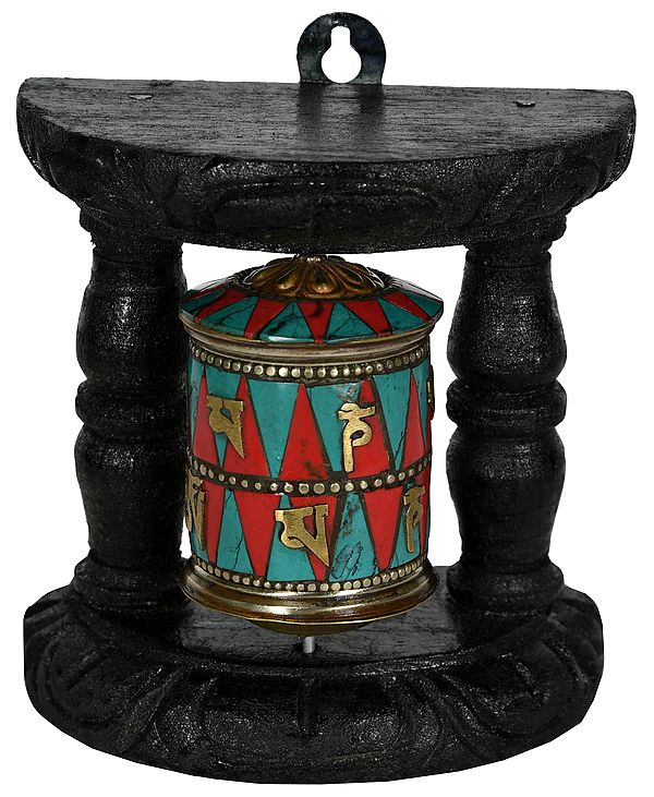 Tibetan Buddhist Enshrined Prayer Wheel from Nepal