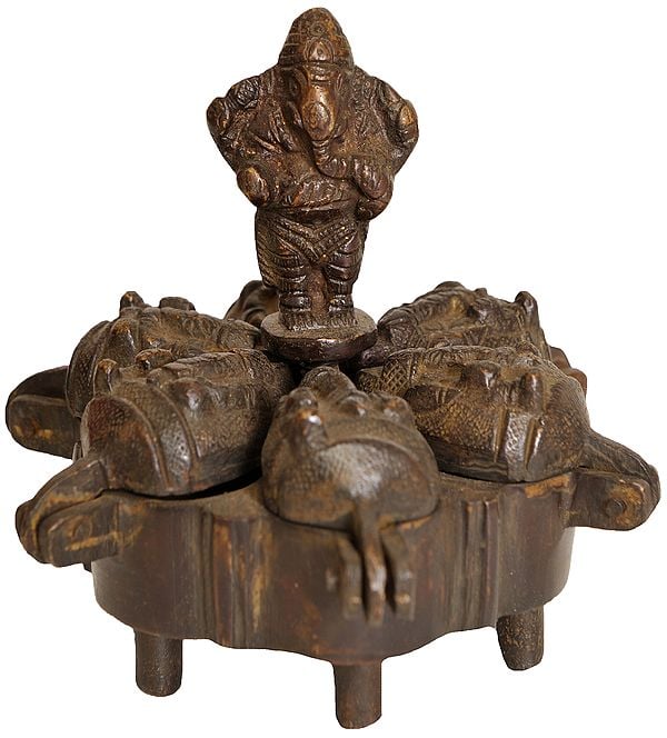 4" Lord Ganesha Ritual Box with Lids in Brass | Handmade | Made in India