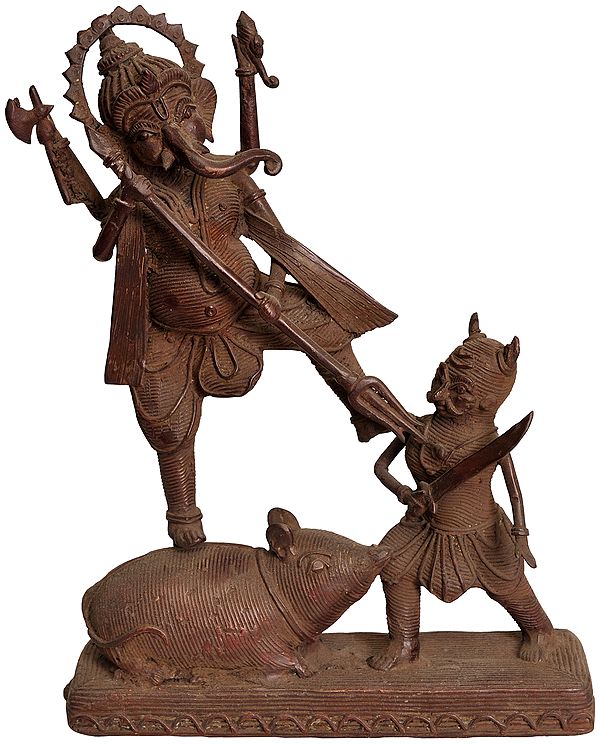 Lord Ganesha Annihilating Demon (Folk Statue from Bastar)