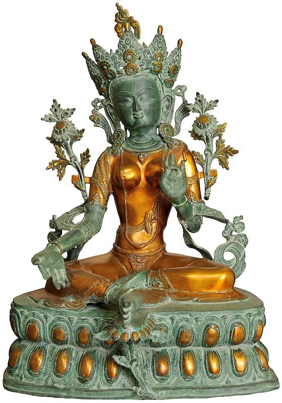 33" Tibetan Buddhist Goddess Green Tara (Large Size) In Brass | Handmade | Made In India