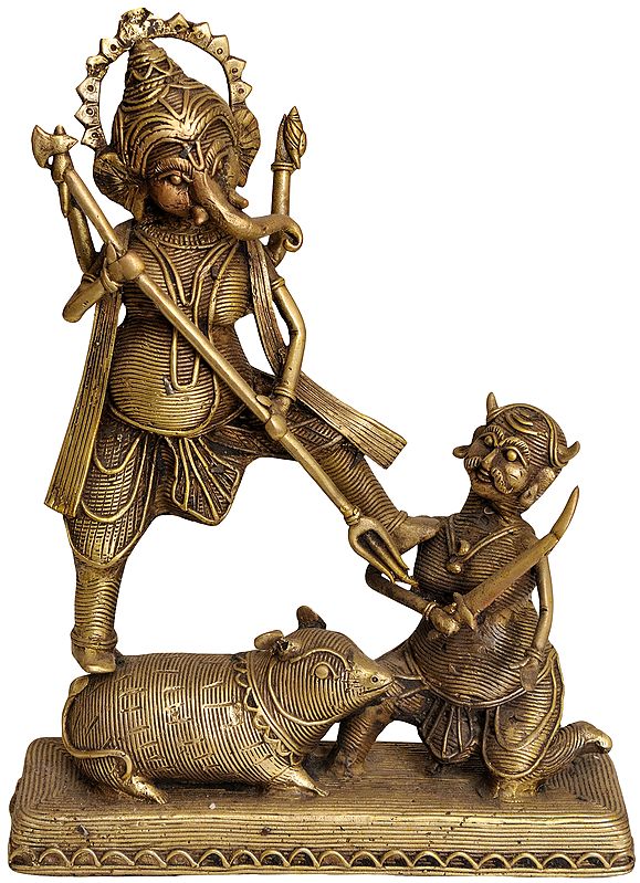 Lord Ganesha Annihilating Demon (Tribal Statue)