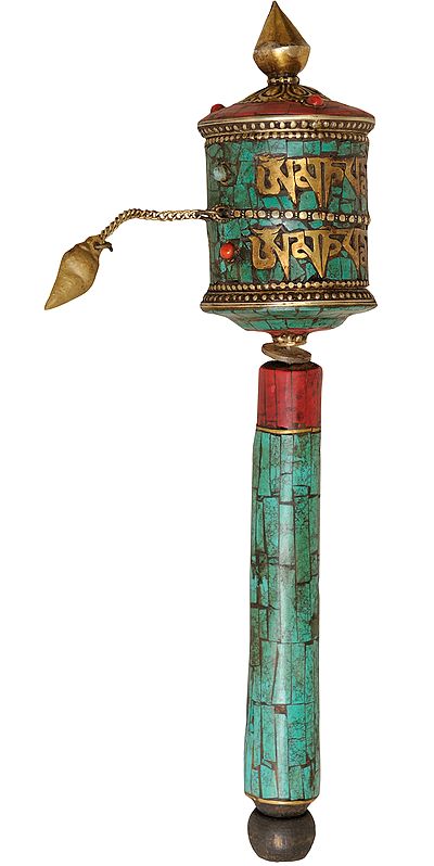 Tibetan Buddhist Prayer Wheel with the Syllable Om Mani Padme Hum