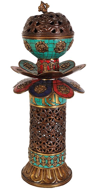 Tibetan Buddhist Incense Burner with Ashtamangala Symbols