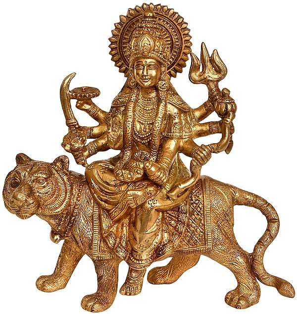 8" Goddess Durga Brass Sculpture | Handmade | Made in India