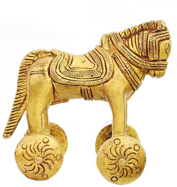 Brass Horse Figurine on Wheels
