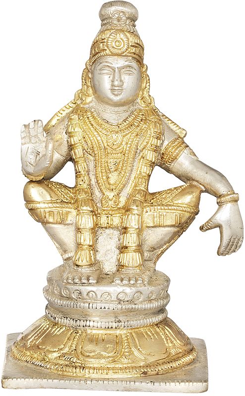 5" Brass Ayyappan Statue - A Saint Revered as Incarnation of Dharma | Handmade | Made in India