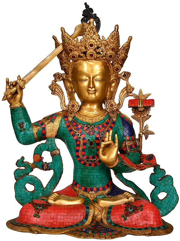 25" Tibetan Buddhist Deity Manjushri - Large Size In Brass | Handmade | Made In India