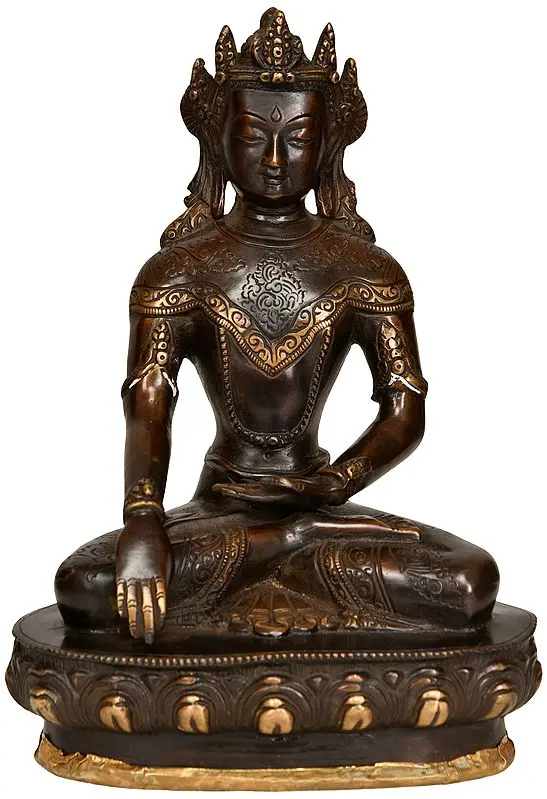 9" Crown Buddha in Bhumisparsha Mudra In Brass | Handmade | Made In India
