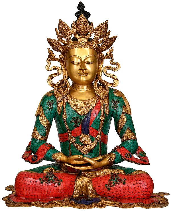 26" Large Size Crown Buddha -Tibetan Buddhist Deity In Brass | Handmade | Made In India