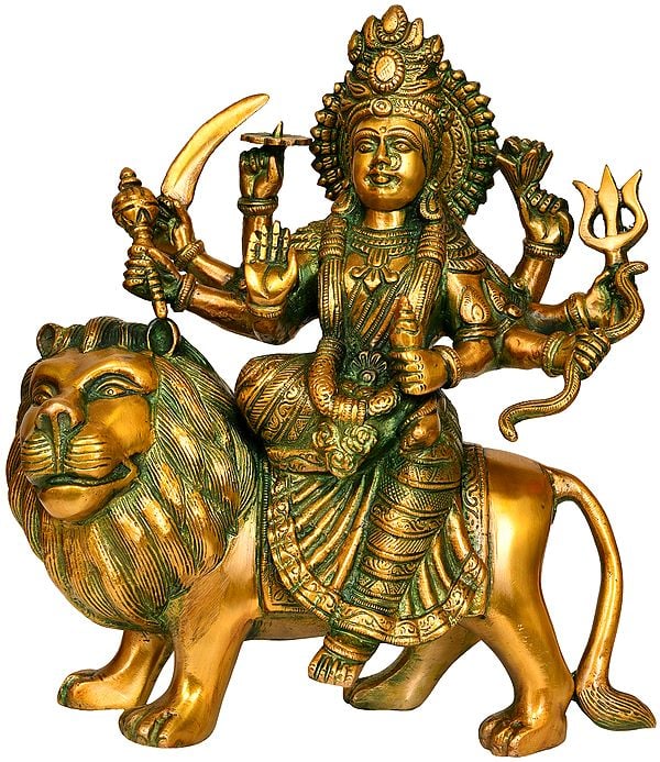 11" Mother Goddess Durga In Brass | Handmade | Made In India