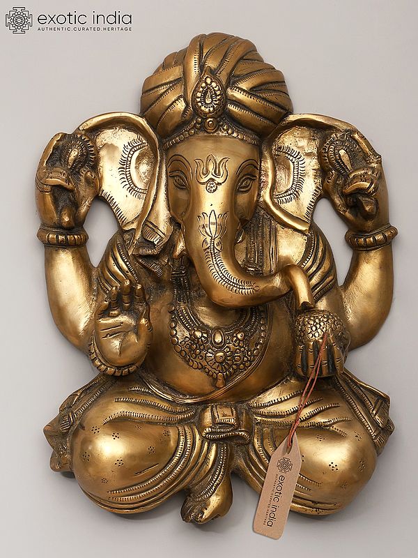 14" Pagadi Ganesha Wall Hanging In Brass | Handmade | Made In India