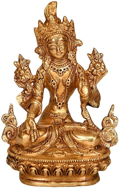 6" Tibetan Buddhist Deity White Tara In Brass | Handmade | Made In India