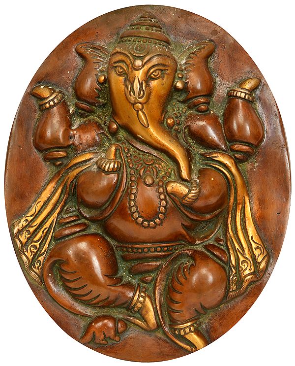 8" Lord Ganesha Wall Hanging Plate In Brass | Handmade | Made In India