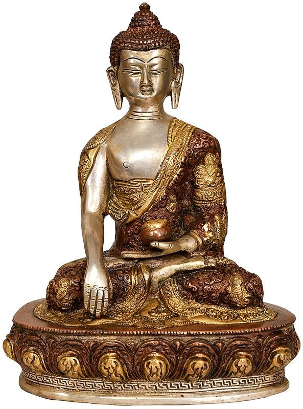 9" Bhumisparsha Buddha (Robes Decorated with Auspicious Symbols) In Brass | Handmade | Made In India