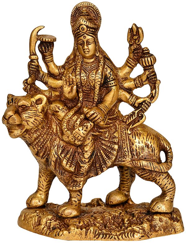 4" Goddess Durga Sculpture in Brass | Handmade | Made in India