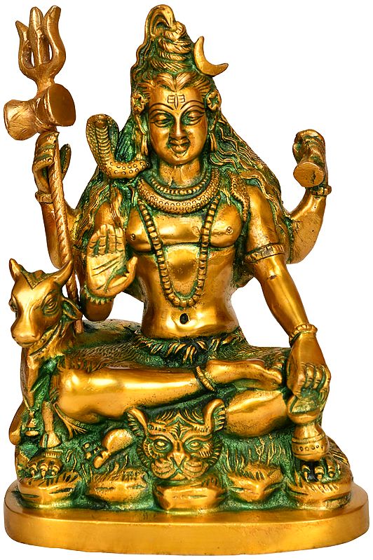 Lord Shiva Seated on Lion Skin with Nandi