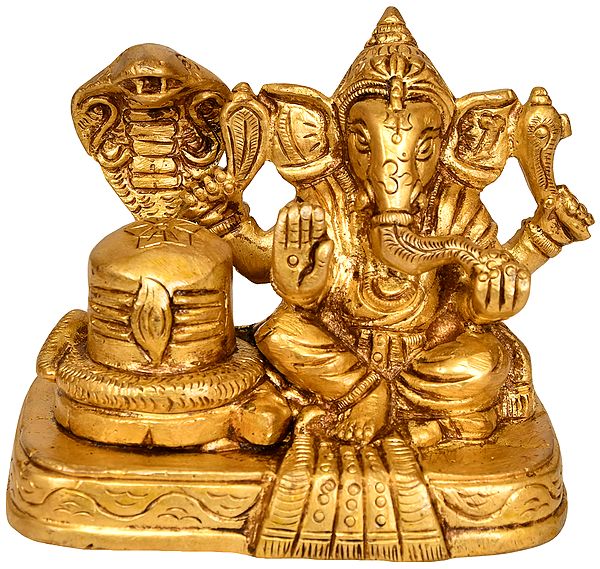2" Lord Ganesha with Shiva Linga | Handmade Brass Statue | Made in India