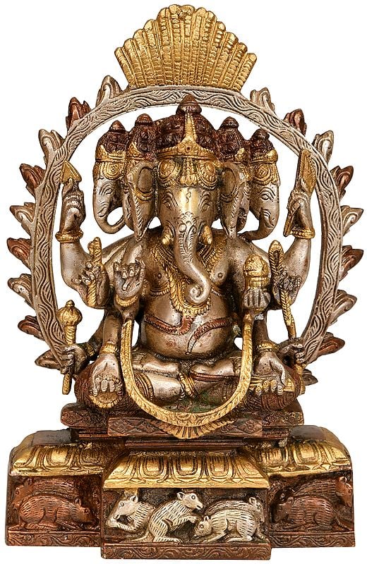 9" Panchamukhi Lord Ganesha | Brass | Handmade