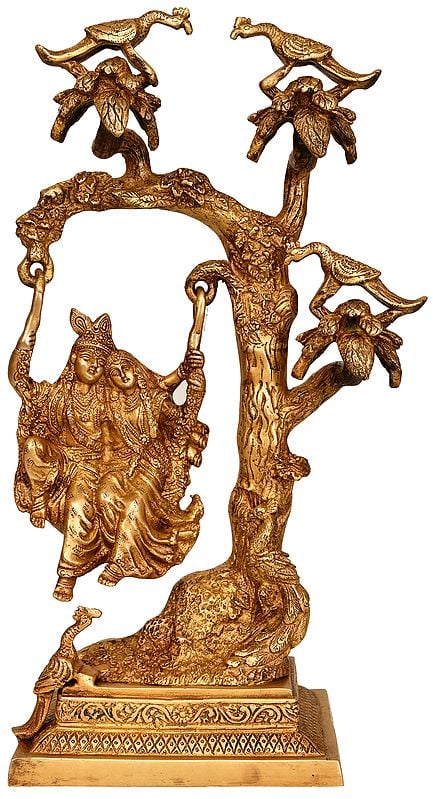 16" Radha Krishna on Swing In Brass | Handmade | Made In India