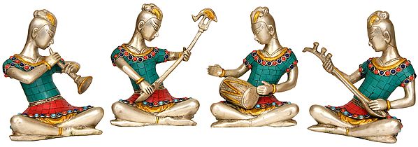 6" Set of Four Musician Ladies In Brass | Handmade | Made In India