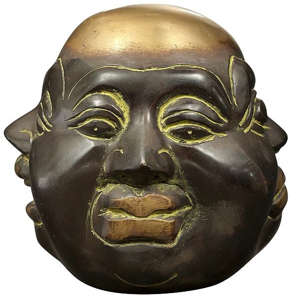 3" Four Faced Head of Laughing Buddha In Brass | Handmade | Made In India
