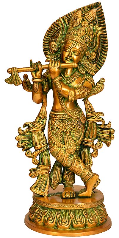 13" Lord Krishna Playing Flute In Brass | Handmade | Made In India