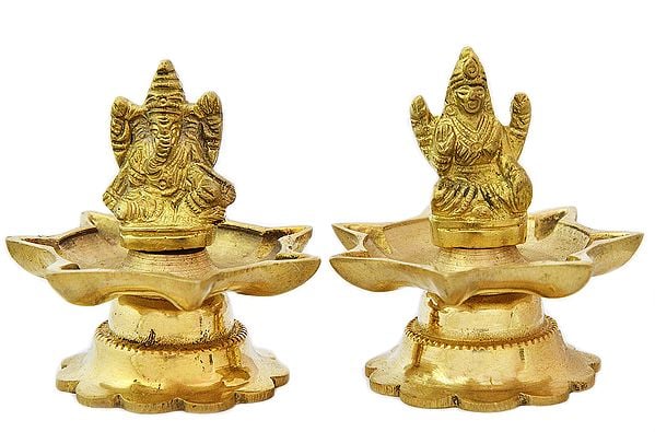 3" Ganesha Lakshmi (Pair of Lamp) In Brass | Handmade | Made In India