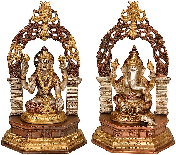 9" Pair of Ganesha and Lakshmi In Brass | Handmade | Made In India