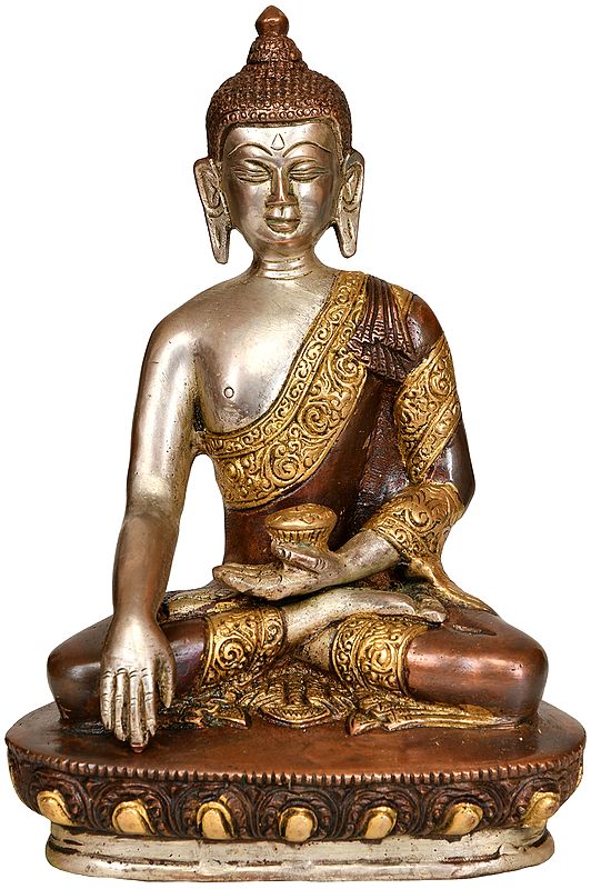 8" Tibetan Buddhist Deity Buddha in Bhumisparsha Mudra In Brass | Handmade | Made In India