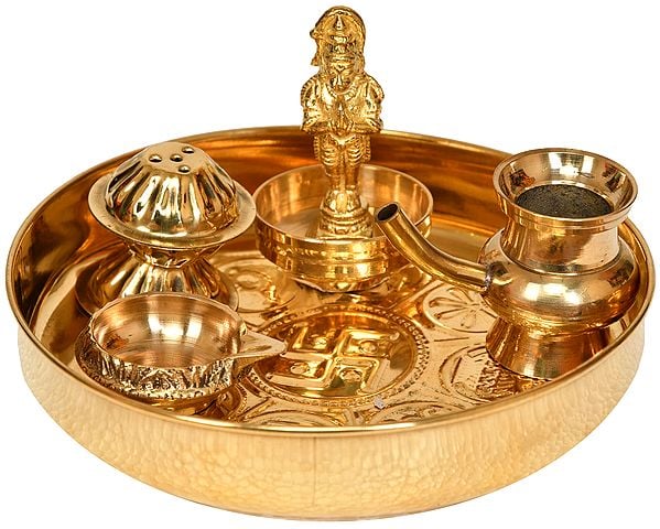 5" Swastika Puja Thali in Brass | Handmade | Made in India