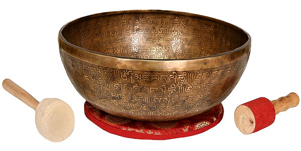 Tibetan buddhist Singing Bowl with Om Mani Padme Hum Singing Bowl and Syllable Mantra