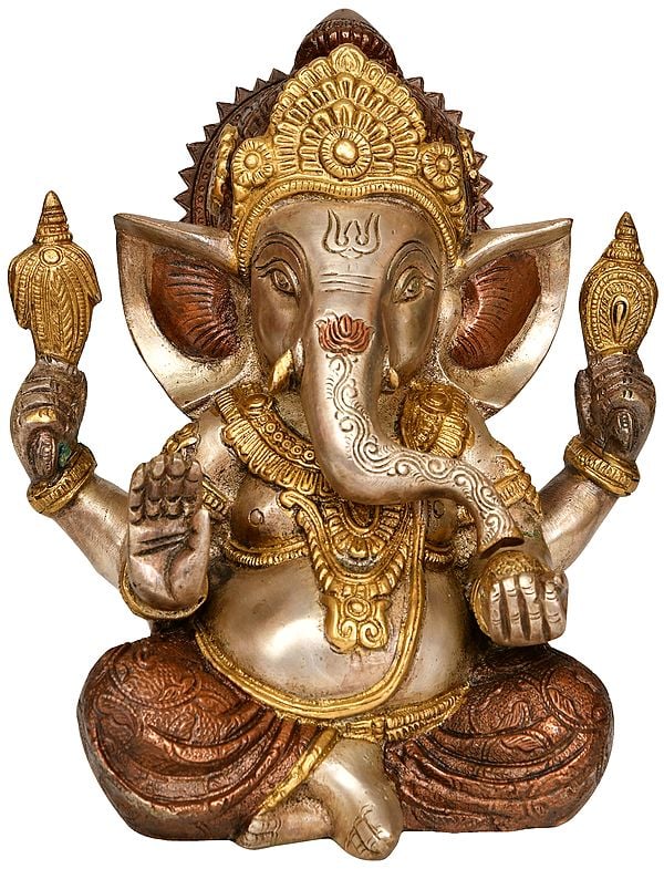 8" Blessing Lord Ganesha Eating Modaka In Brass | Handmade | Made In India