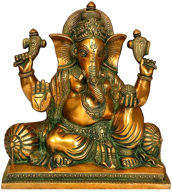 10" Blessing Lord Ganesha In Brass | Handmade | Made In India