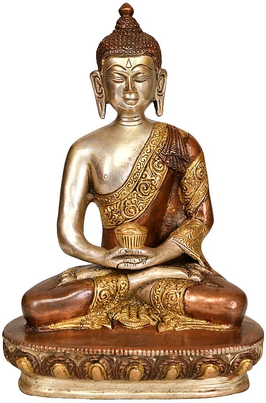 8" Meditating Lord Buddha with Pindapatra -Tibetan Buddhist In Brass | Handmade | Made In India