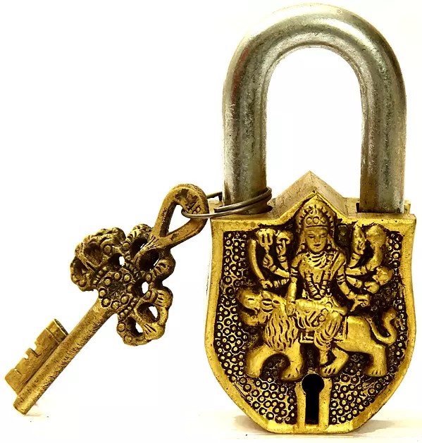 Goddess Durga Temple Lock in Brass