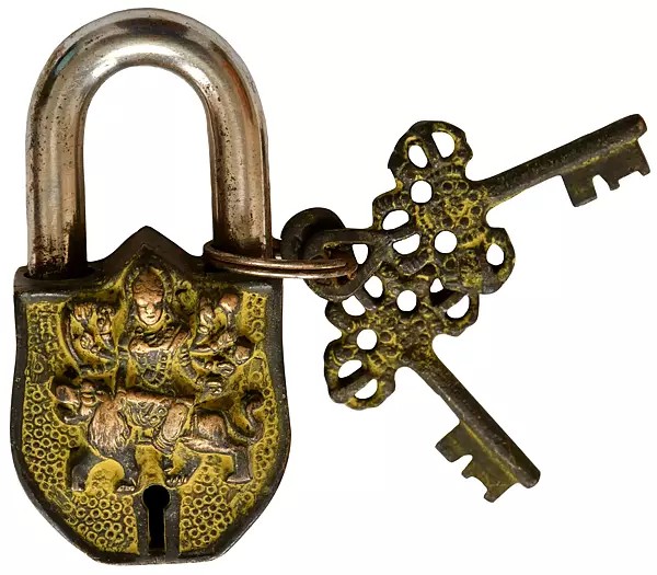 Goddess Durga Temple Lock in Brass