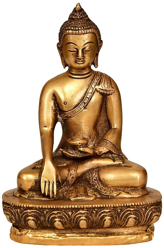 5" Tibetan Buddhist Lord Buddha Idol in Bhumi Sparsha Mudra in Brass | Handmade | Made in India