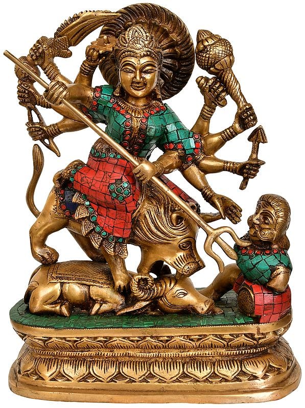 13" Mahishasura-Mardini Goddess Durga In Brass | Handmade | Made In India