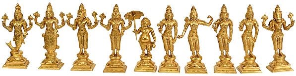 9" Dashavatara (Ten Incarnations of Lord Vishnu) In Brass | Handmade | Made In India
