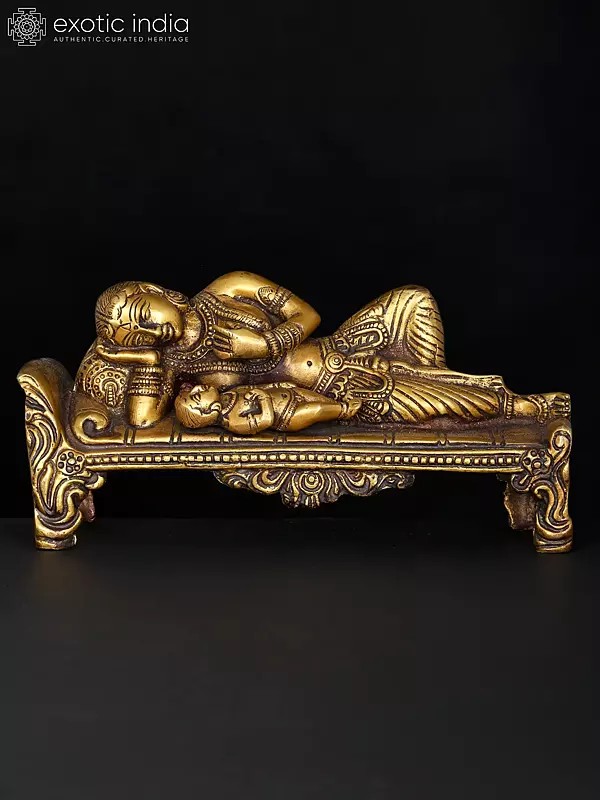 4" Brass Sleeping Baby Krishna Idol with Mother Yashoda | Handmade