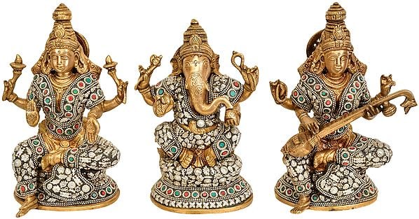 Lakshmi Ganesha and Saraswati (Set of Three Statues)