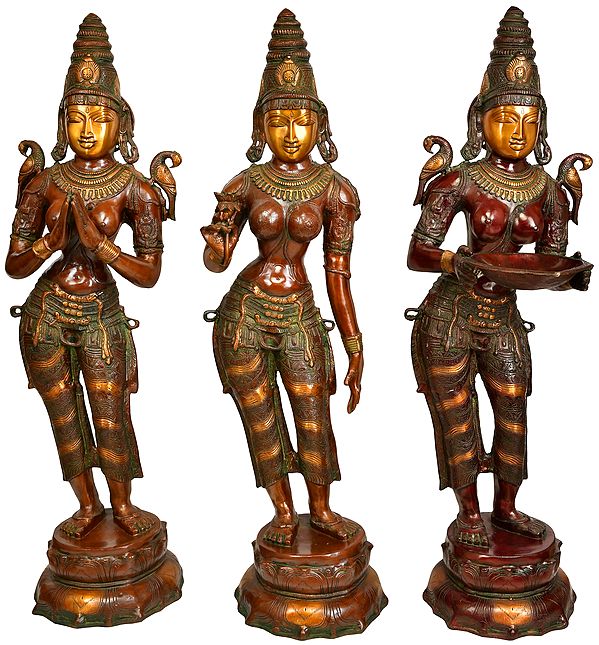 44" Set of Three Welcome Ladies In Brass | Handmade | Made In India