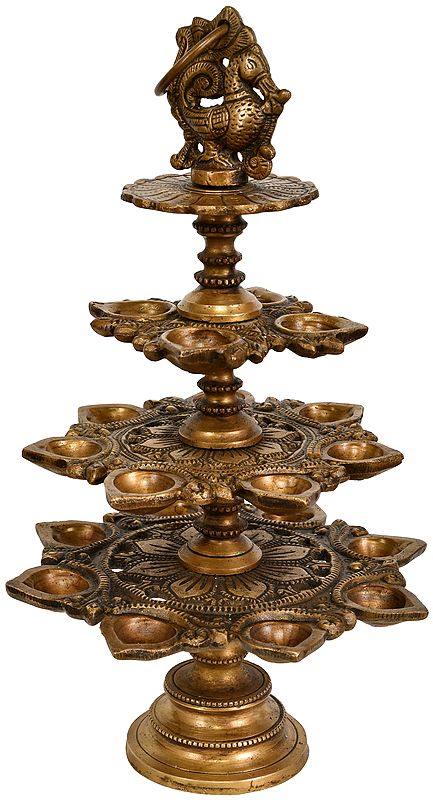 14" Mayura Lamp (Nineteen Wicks) In Brass | Handmade | Made In India