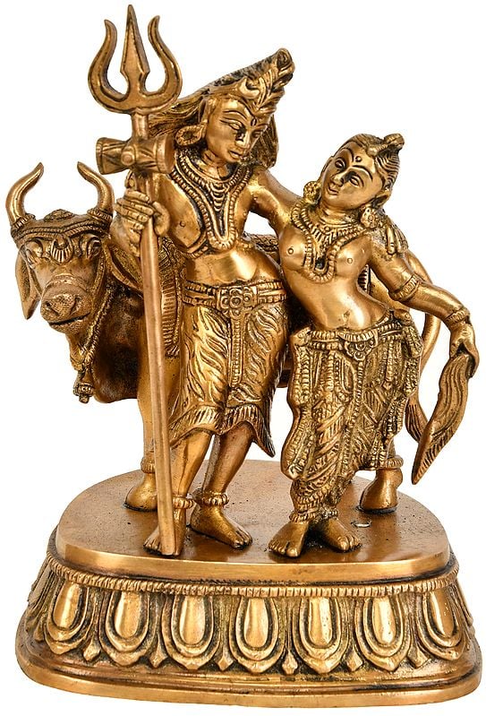 8" Lord Shiva and Parvati with Nandi In Brass | Handmade | Made In India