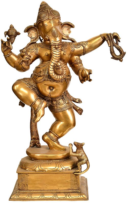 24" Dancing Ganesha In Brass | Handmade | Made In India